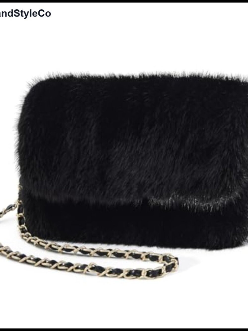 Mink Fur & Vegan Leather Evening Clutch with Metal Chain Strap